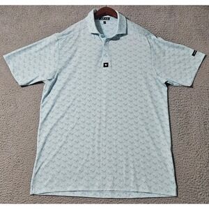 Bad Birdie Polo Shirt Mens Large Blue Flamingos Short Sleeve Golf Stretch Adult
